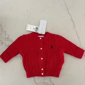 Ralph Lauren Baby Red Cable Knit Cardigan